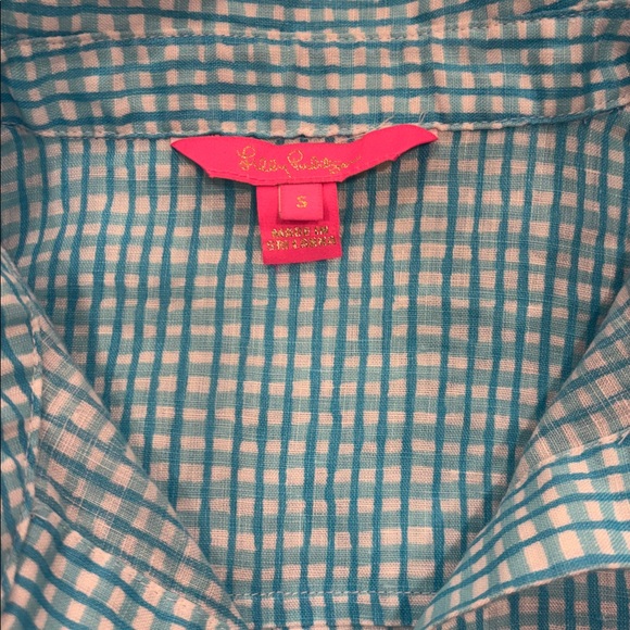 NWOT Lilly Pulitzer Sea View linen gingham blouse Shirt Small - Picture 3 of 4